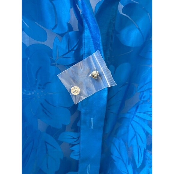 sag harbor dress women Sheer Floral Burnout Blouse Button-Up long sleeve blue 20 - Picture 3 of 8